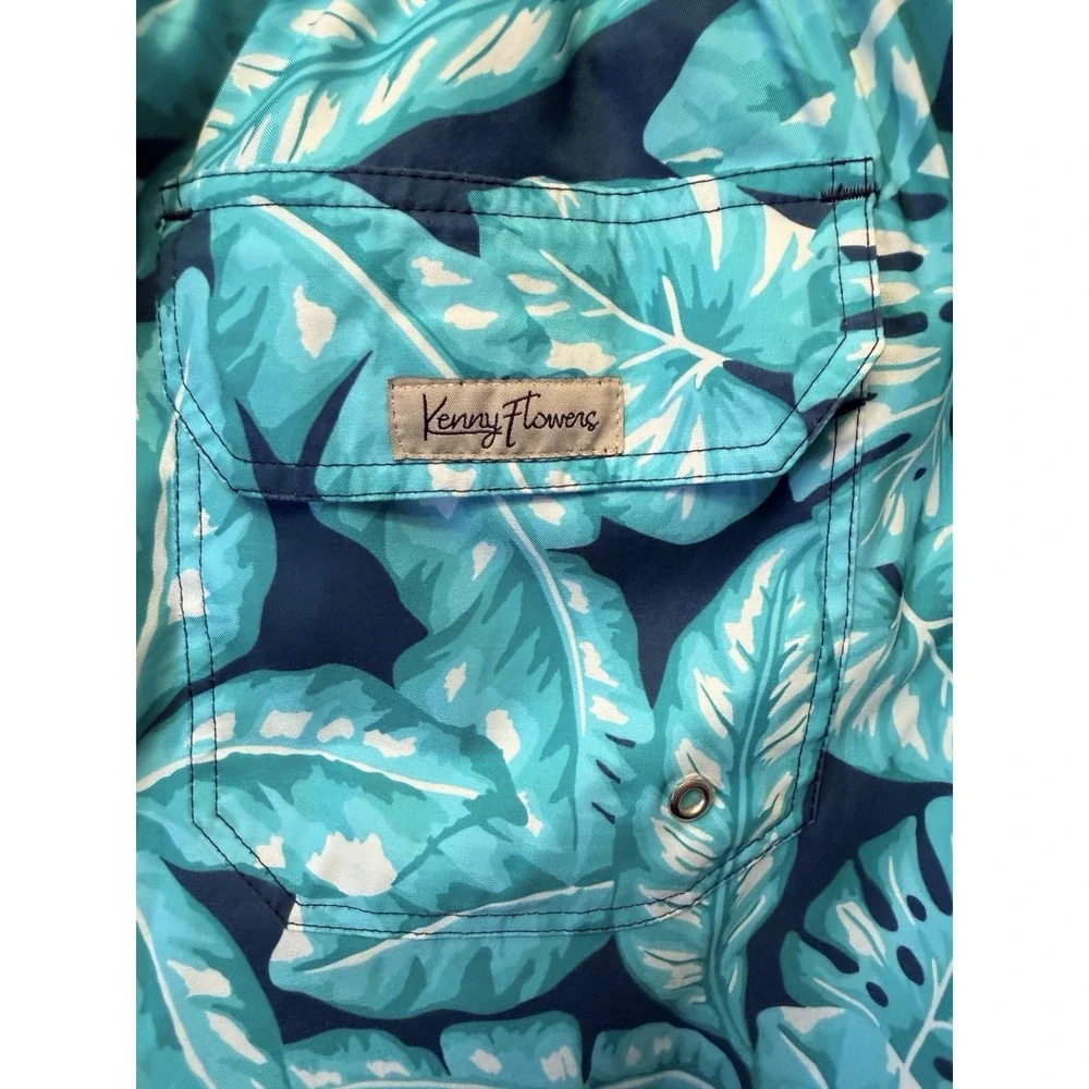 Kenny Flowers Men's Size XL Shorts Swim Trunks Lined Blue Turquoise Floral